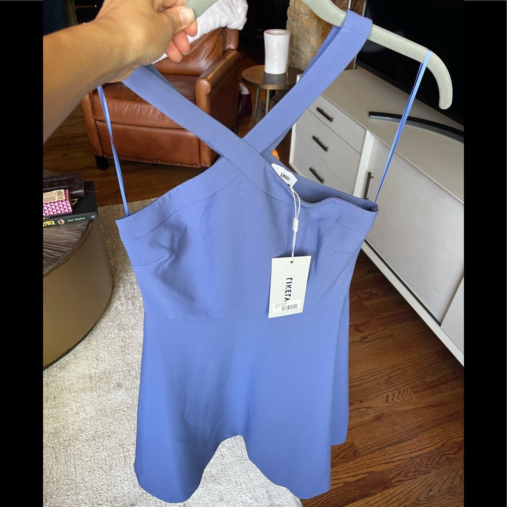 NWT Likely fit and flare dress. Brand new. Size 2. Bluish/purplish/grey